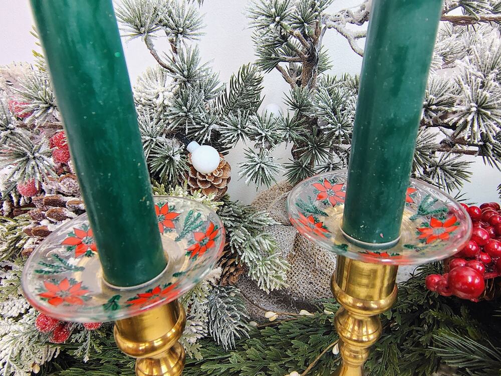 Vintage Formglas Sweden Christmas Poinsettia Glass Candle Holder Drip Rings